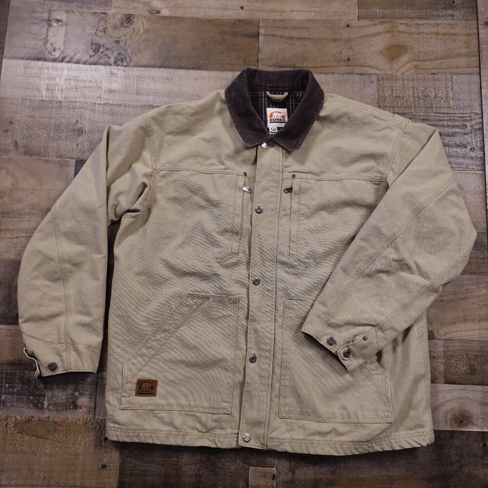Sorel Canvas Work Jacket Men’s XL Khaki Tan Corduroy‎ Collar Utility